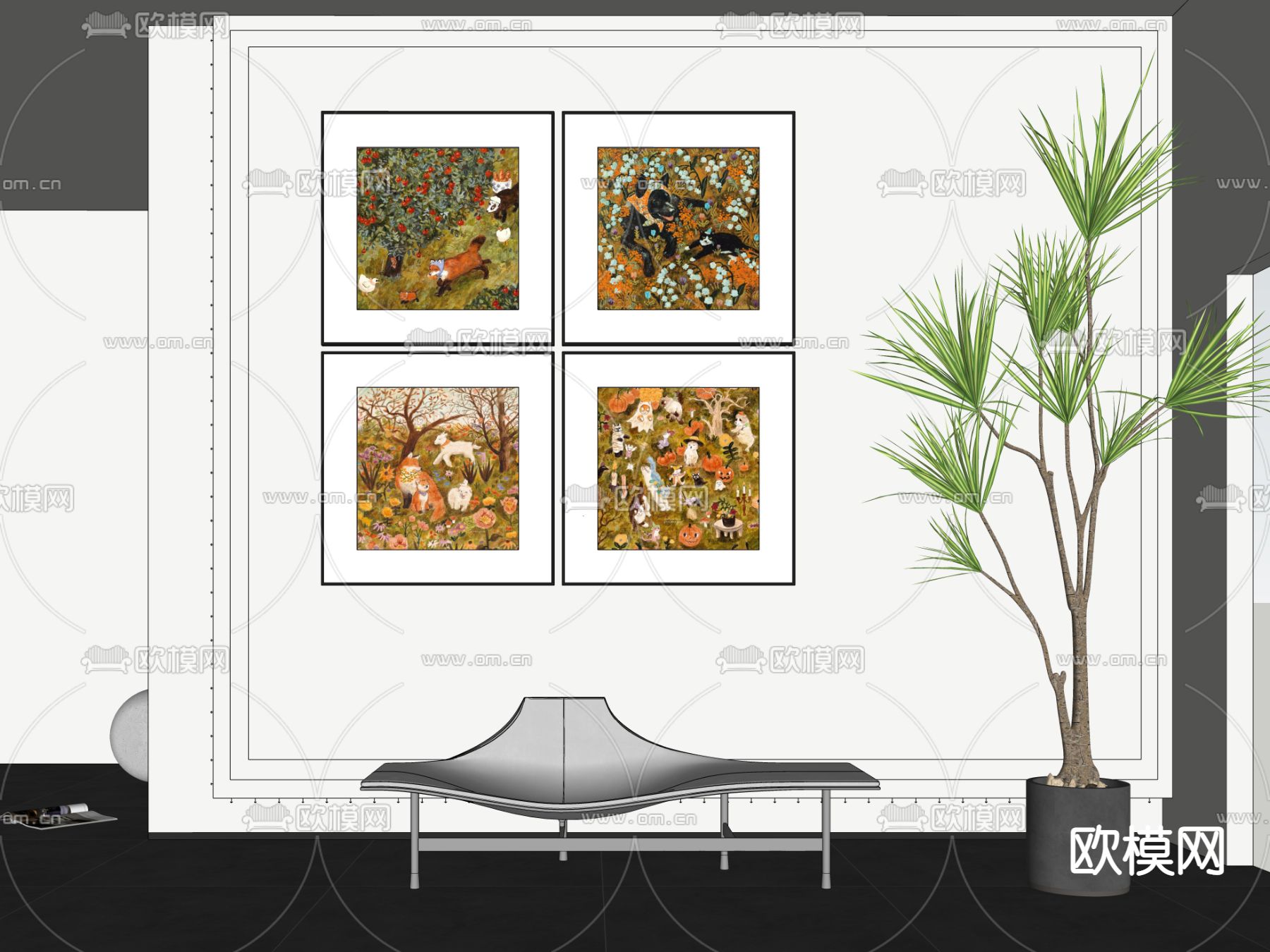 现代艺术装饰挂画su模型下载（渲染图2）