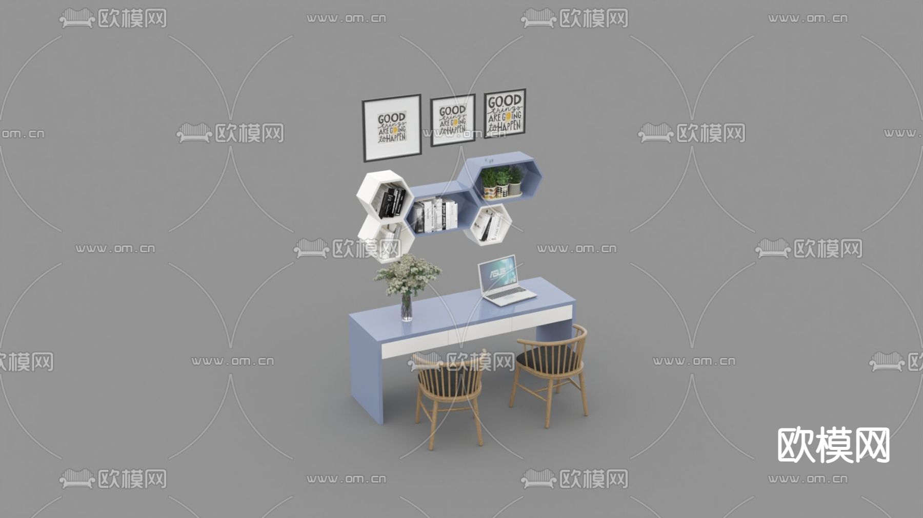 北欧简约实木书桌免费3d模型