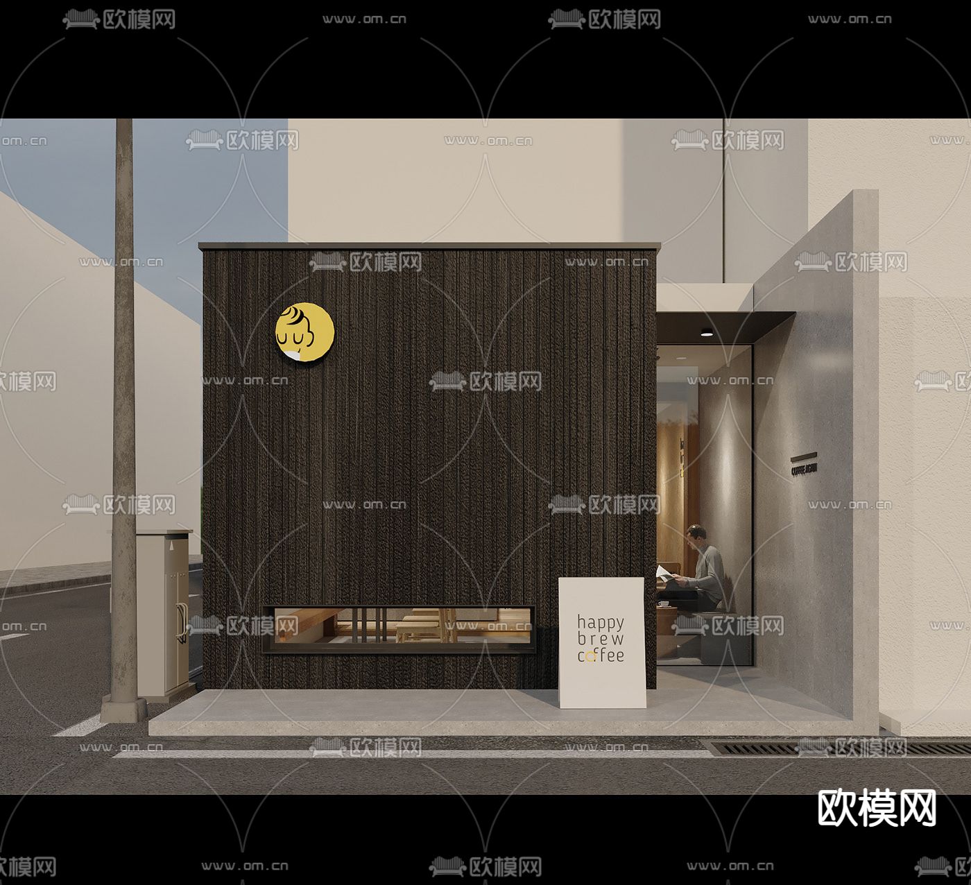 北欧简约创意街角咖啡厅免费3d模型下载（渲染图6）