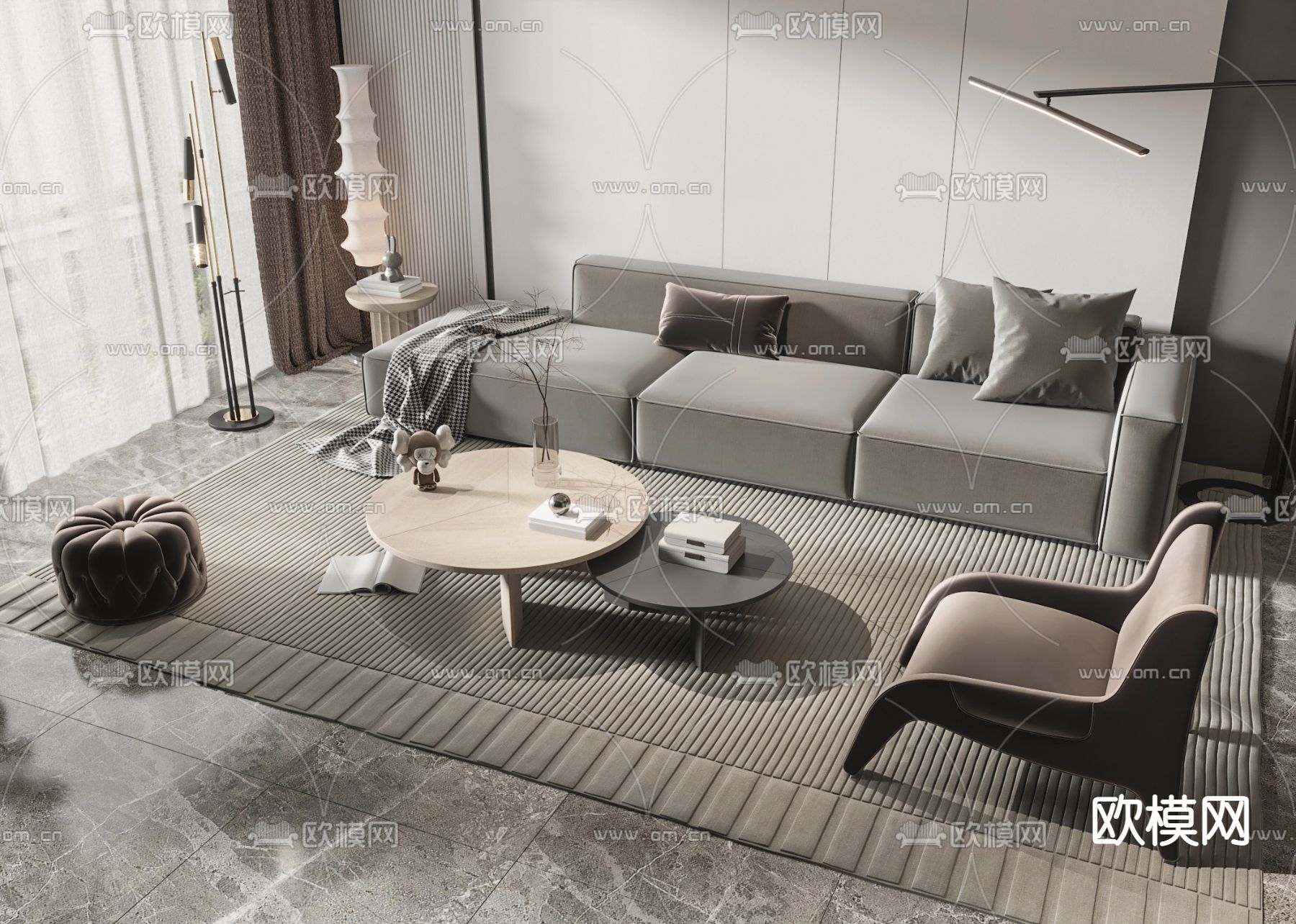 高级灰组合沙发3d模型下载