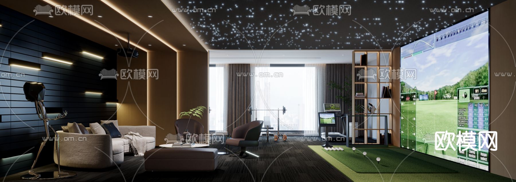 现代健身房 娱乐区3d模型下载（渲染图2）