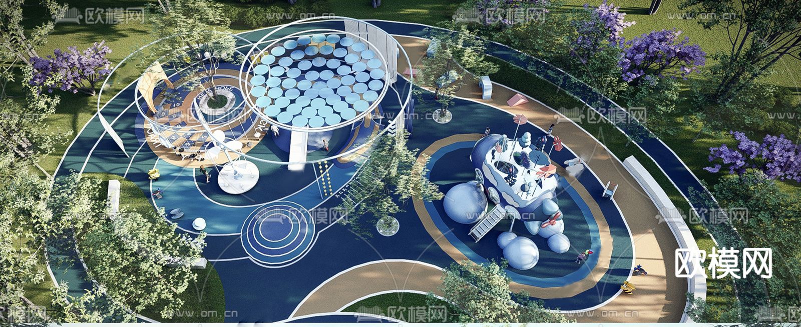 现代儿童秋千滑梯su模型下载（渲染图4）