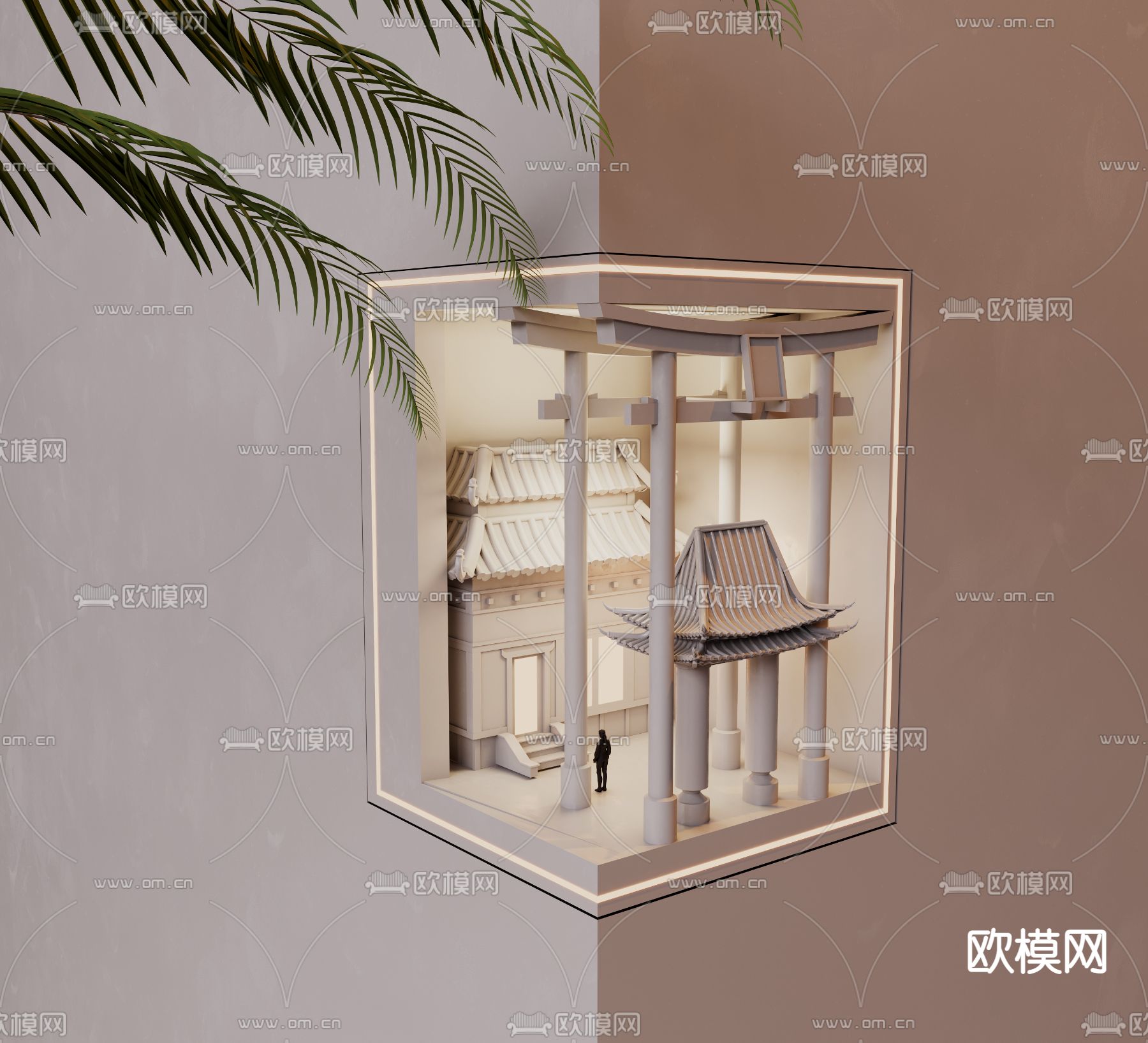 侘寂风转角石膏壁灯3d模型下载