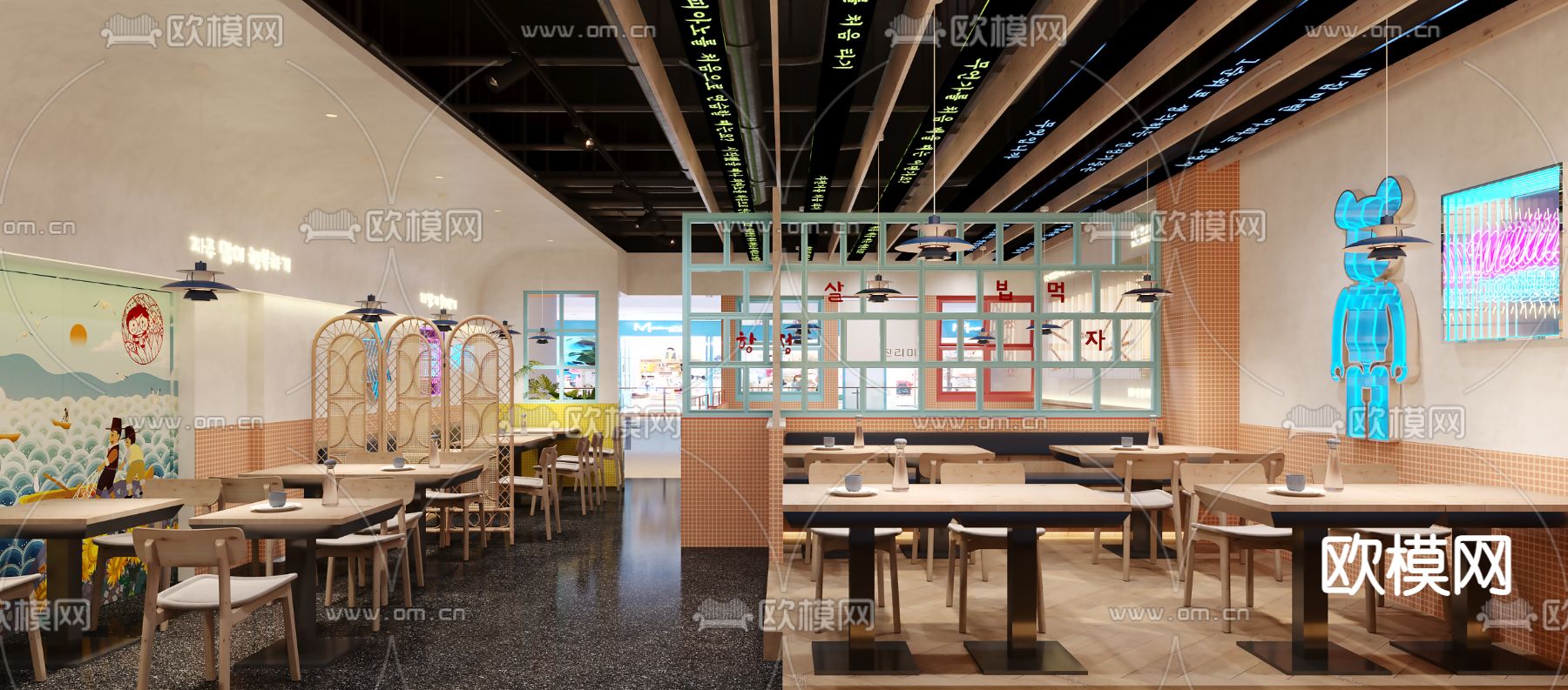 现代韩式料理餐厅3d模型下载（渲染图2）