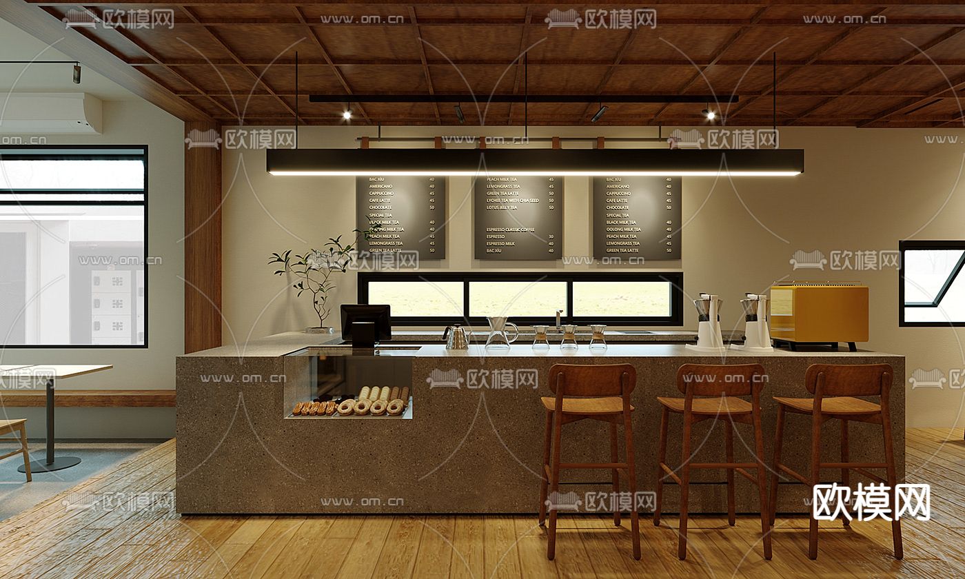 北欧简约创意街角咖啡厅免费3d模型下载（渲染图2）