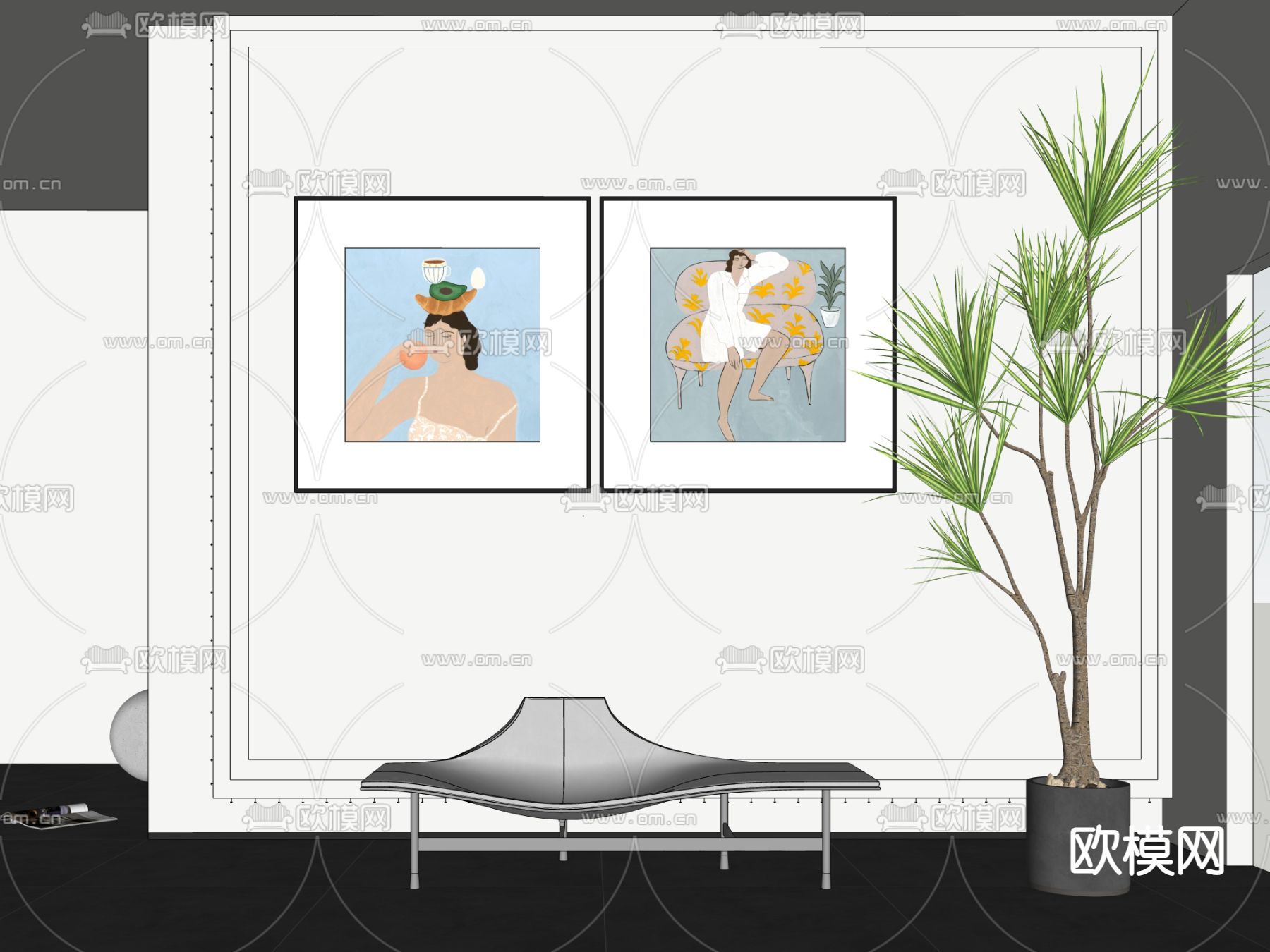 北欧装饰挂画su模型下载（渲染图2）