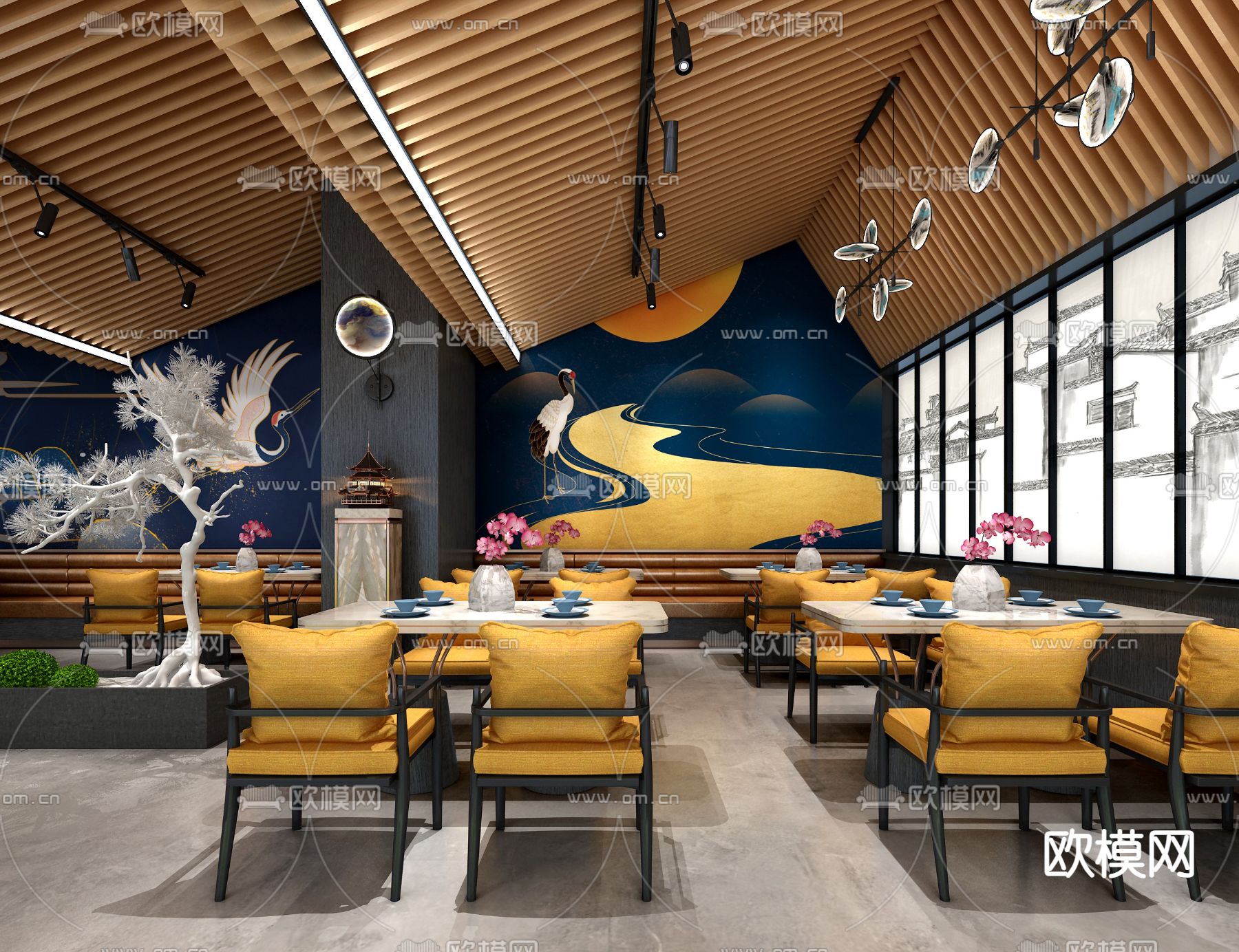 新中式中餐厅su模型下载_ID12163965_sketchup模型下载-欧模网