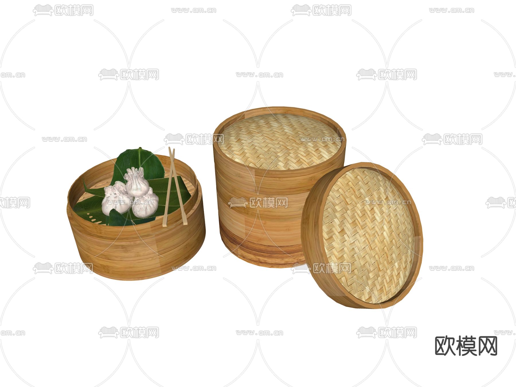 中式蒸屉 小笼包子食物su模型