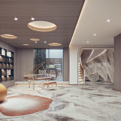  轻奢钢琴房 休闲区su模型 