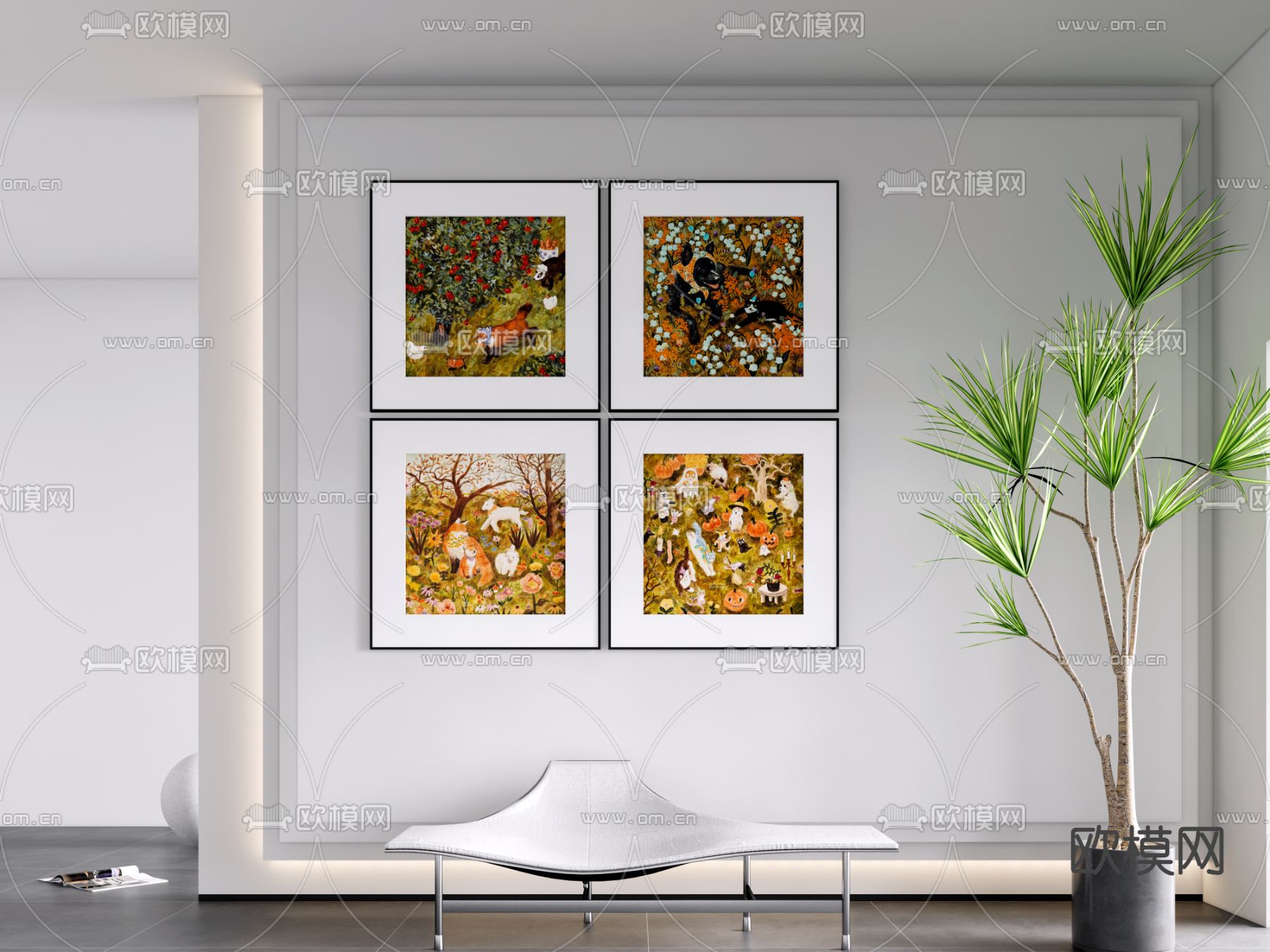 现代艺术装饰挂画su模型下载（渲染图1）