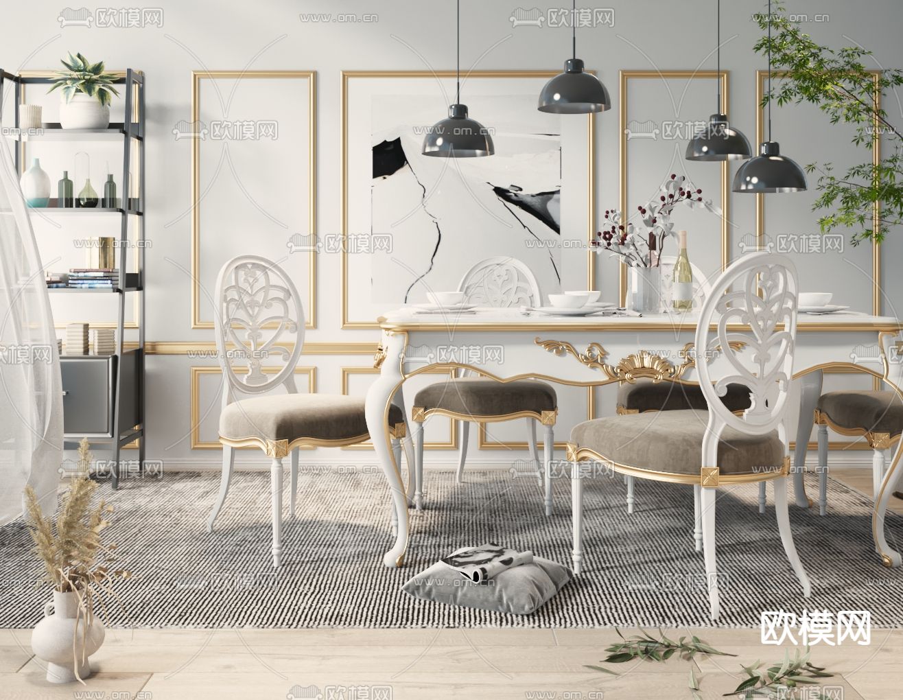 欧式餐桌椅3d模型下载