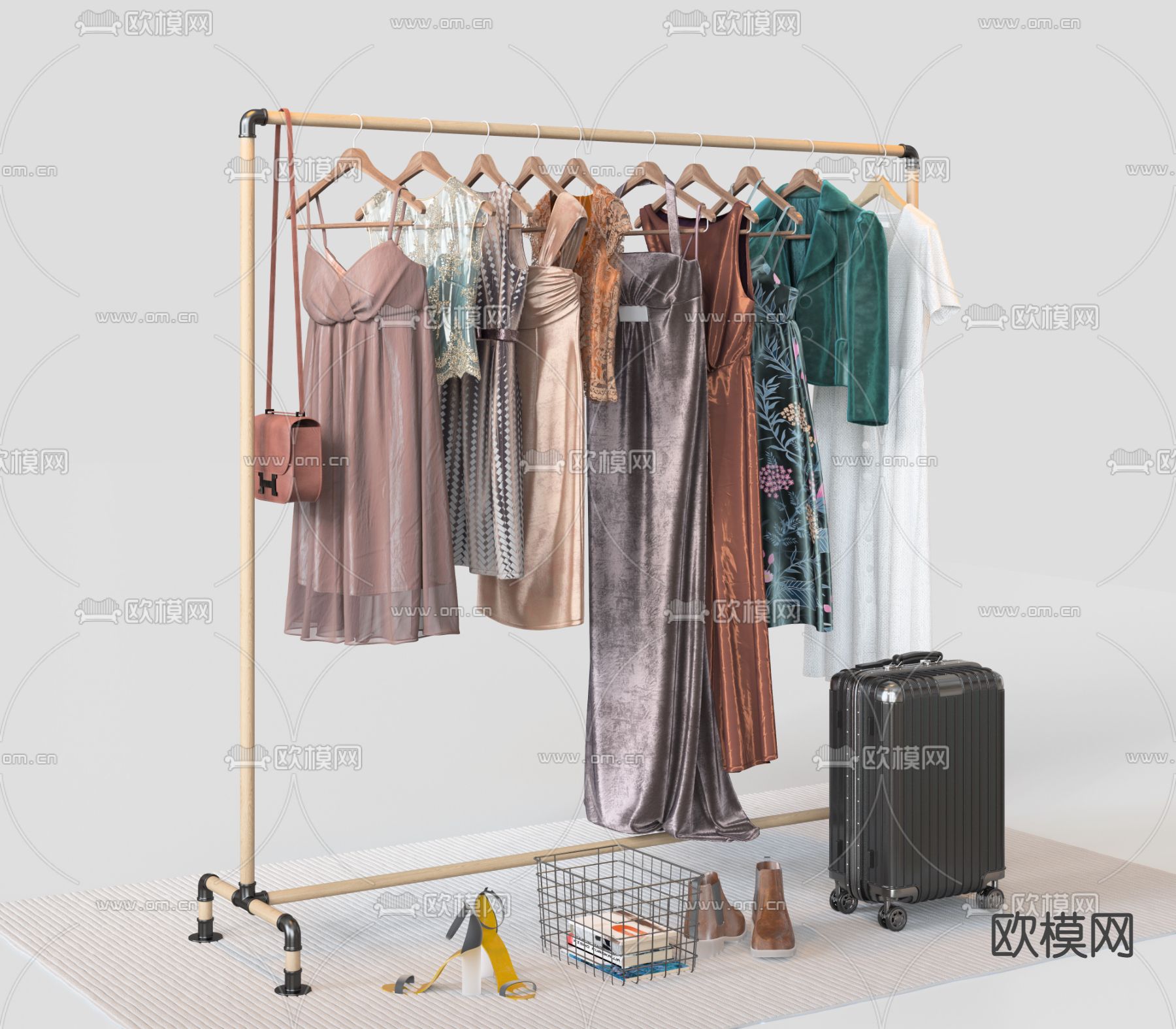 女装服饰衣架 行李箱3d模型