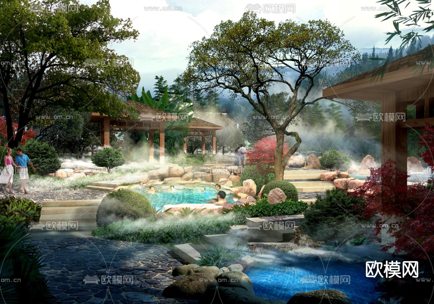 现代温泉庭院园林psd下载_ID12165772_3dmax免费模型-欧模网