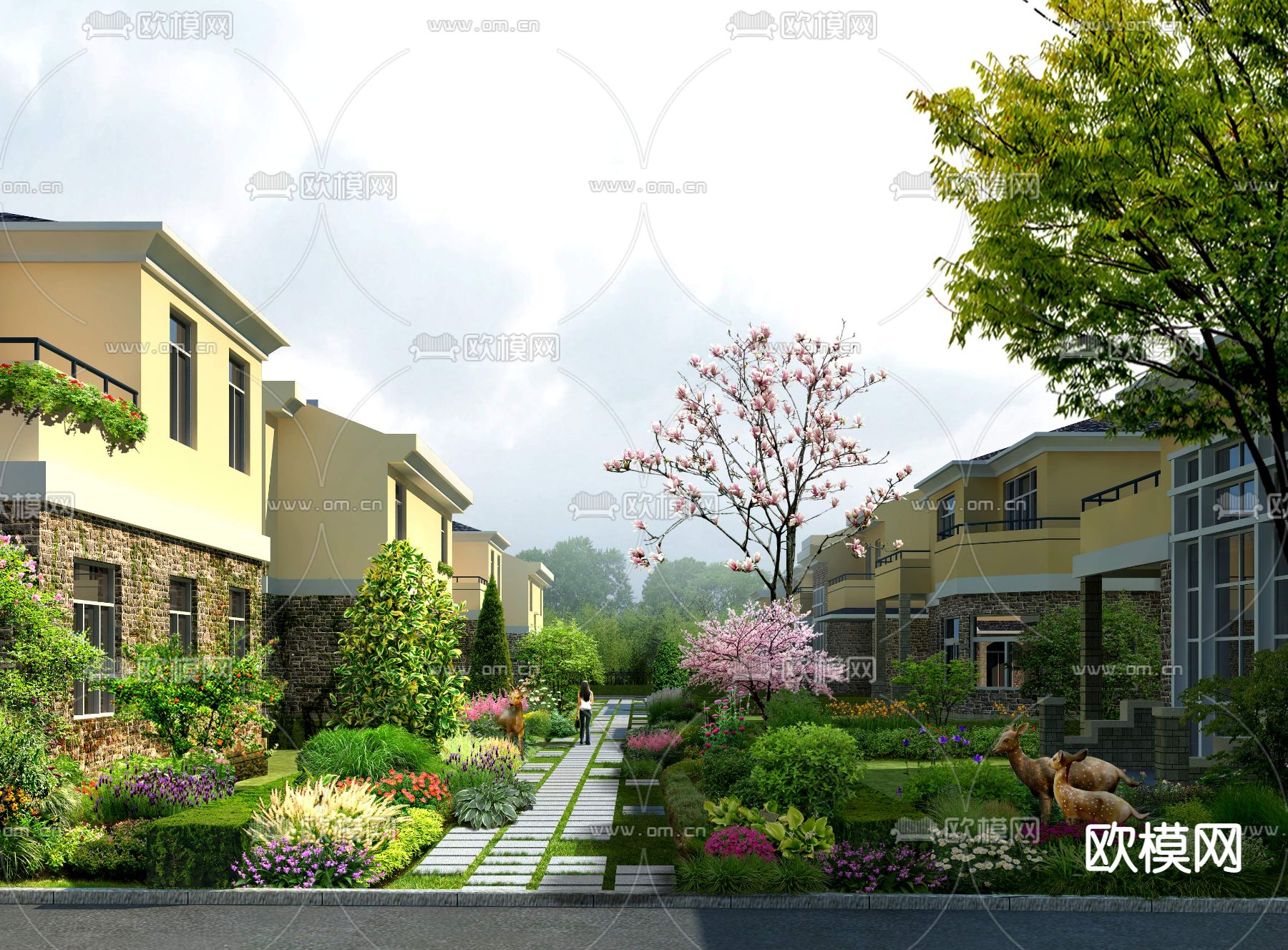 现代小区公园园林景观psd下载_ID12166202_3dmax免费模型-欧模网