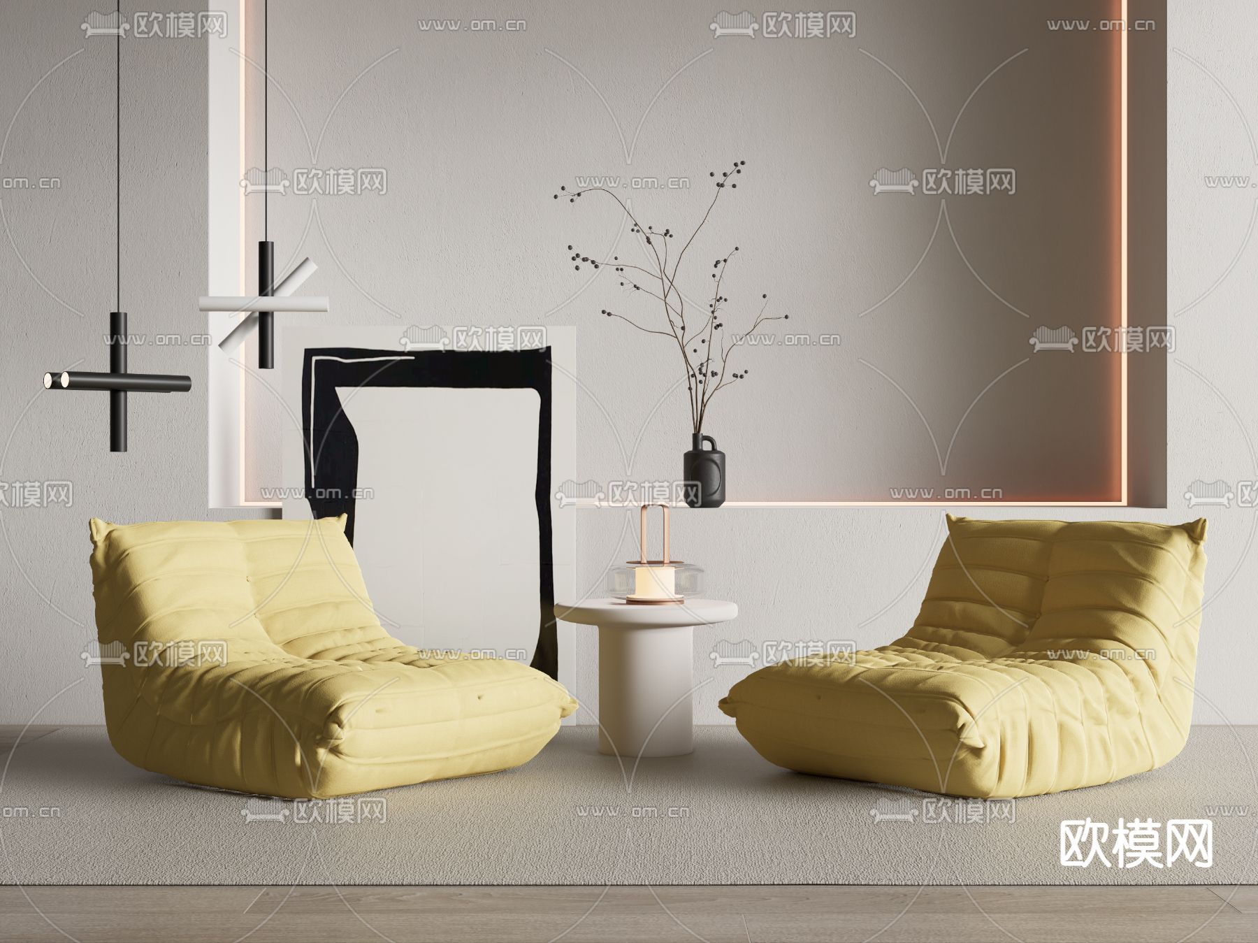 现代懒人沙发su模型下载（渲染图1）
