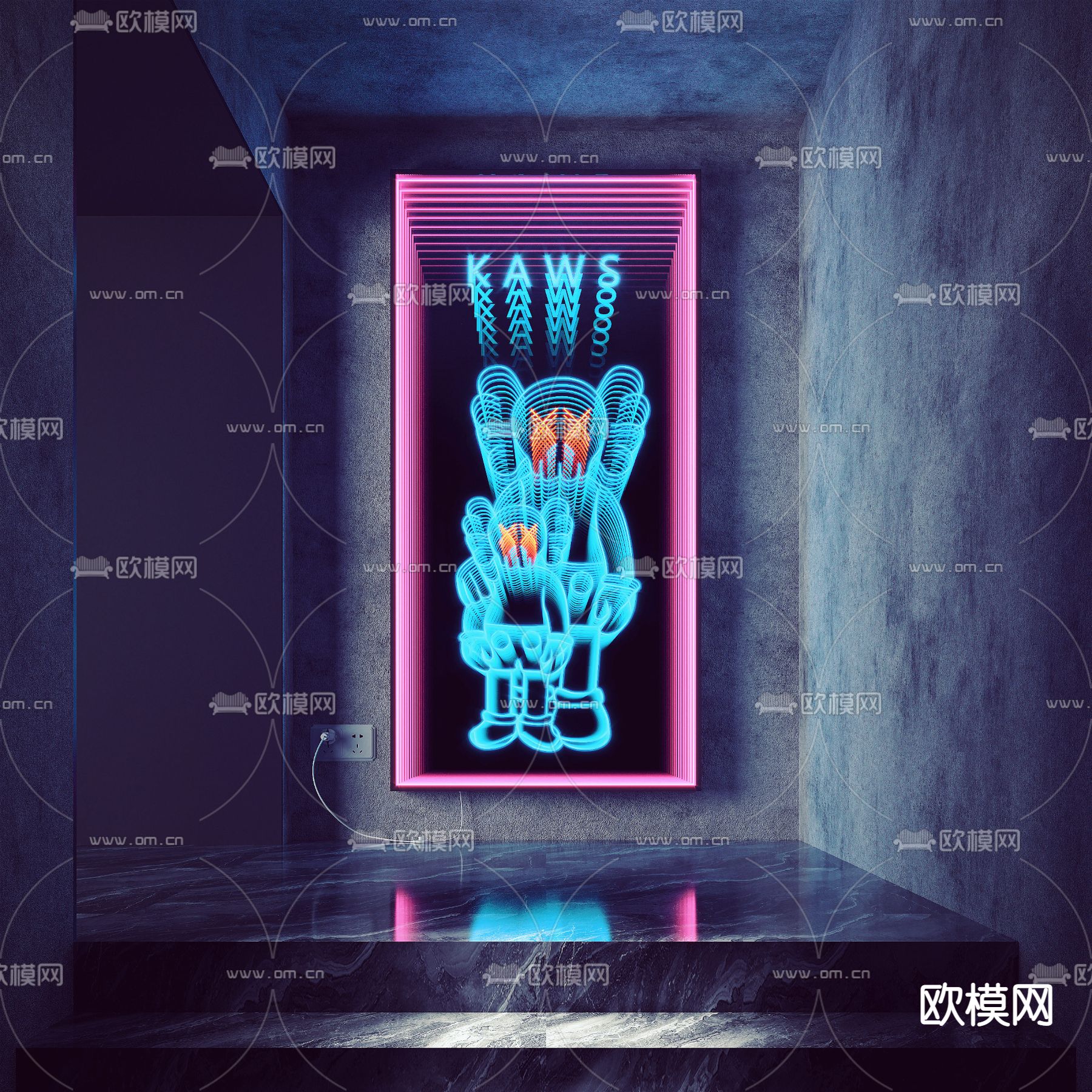 网红深渊镜 KAWS霓虹灯3d模型