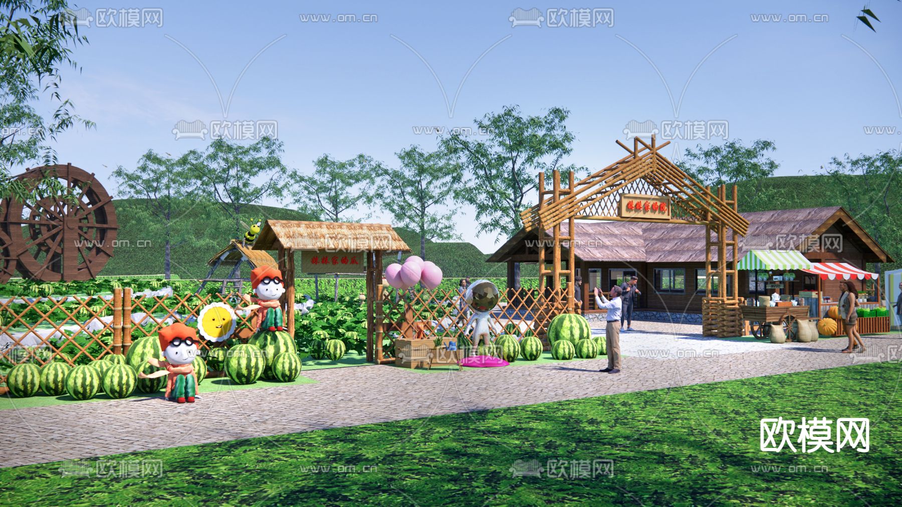 中式瓜果菜园景观su模型下载（渲染图1）