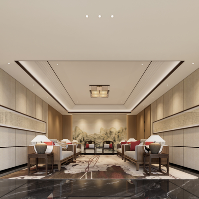  新中式贵宾接待室 VIP室su模型 