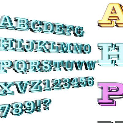  不锈钢字母霓虹灯 装饰灯su模型 