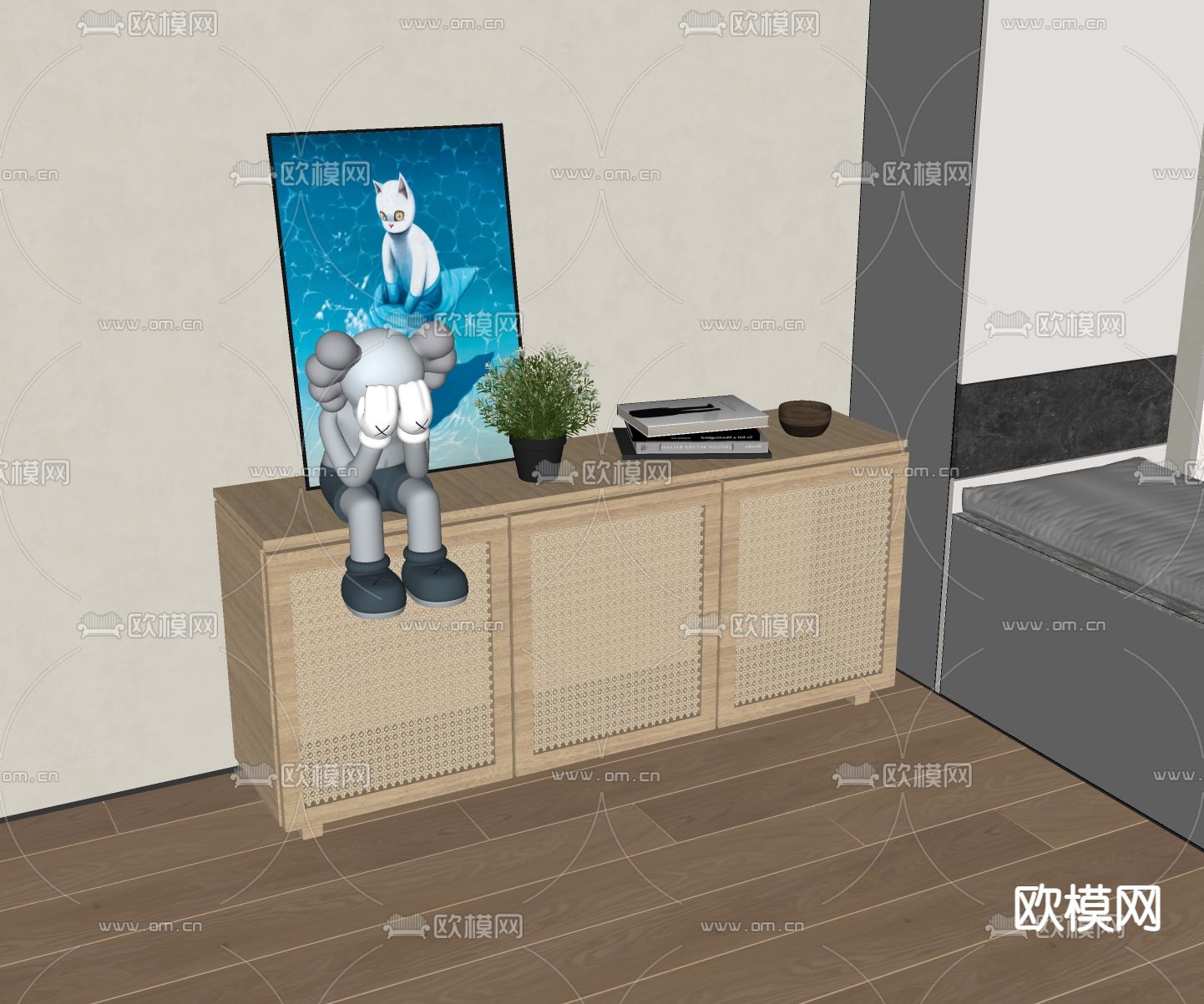 Pertica 现代藤编边柜su模型下载（渲染图2）