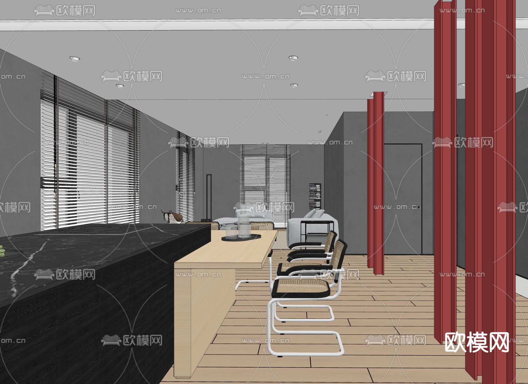 极简公寓su模型下载（渲染图2）