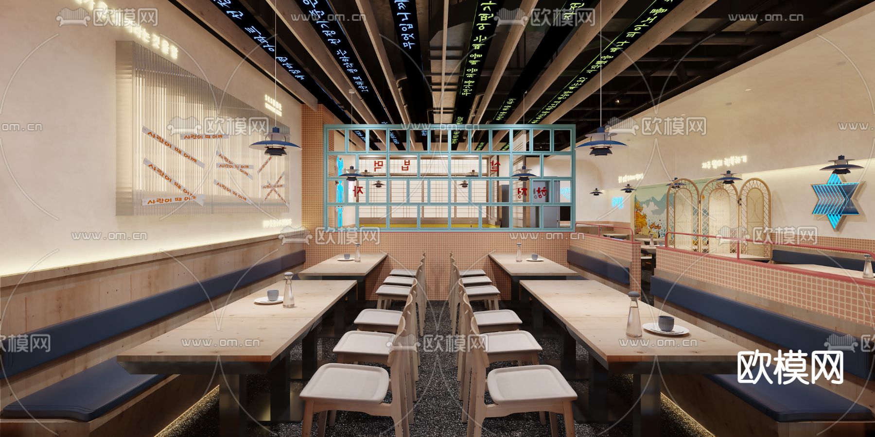 现代韩式料理餐厅3d模型下载（渲染图1）