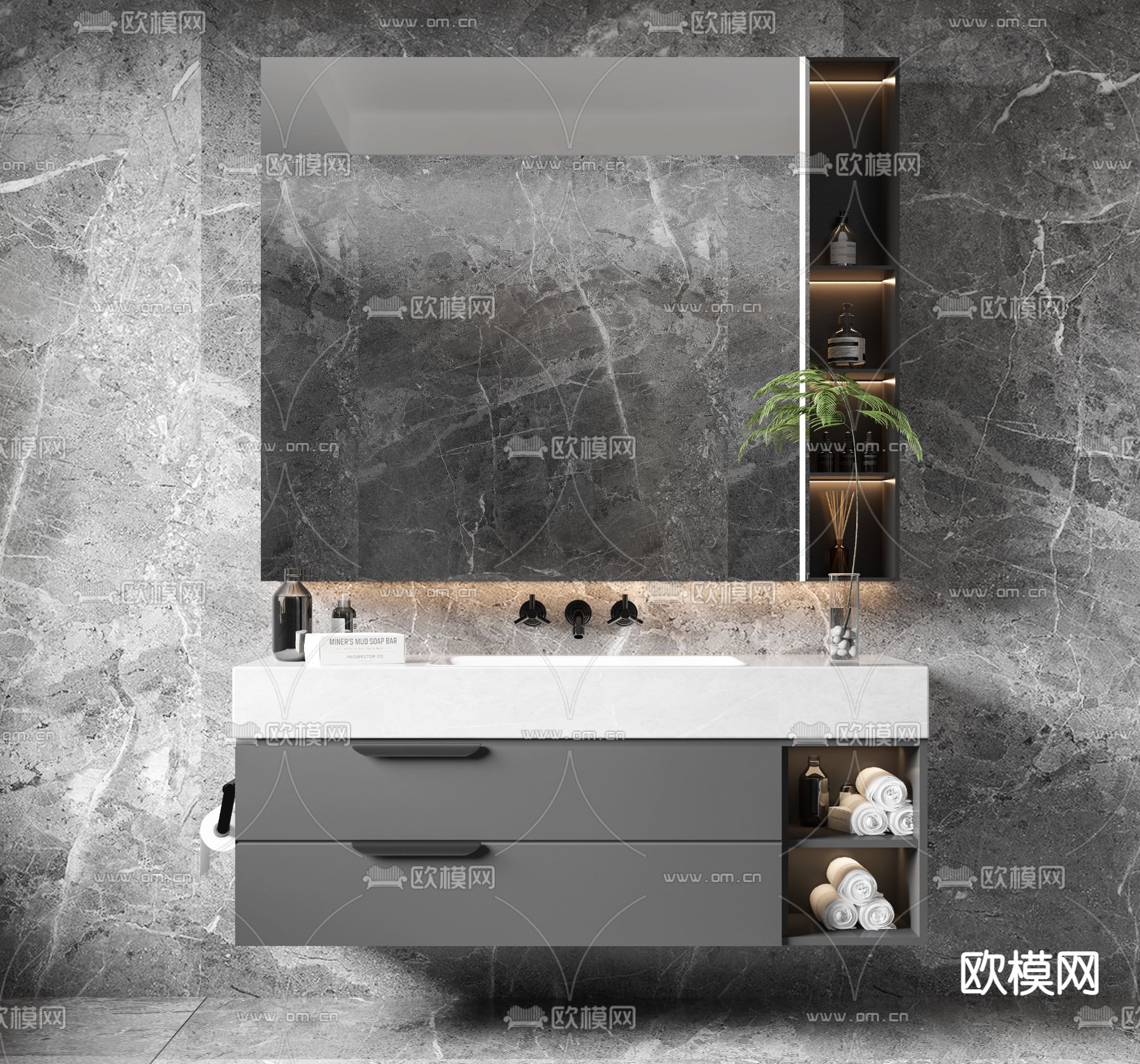 现代浴室柜 洗手台3d模型