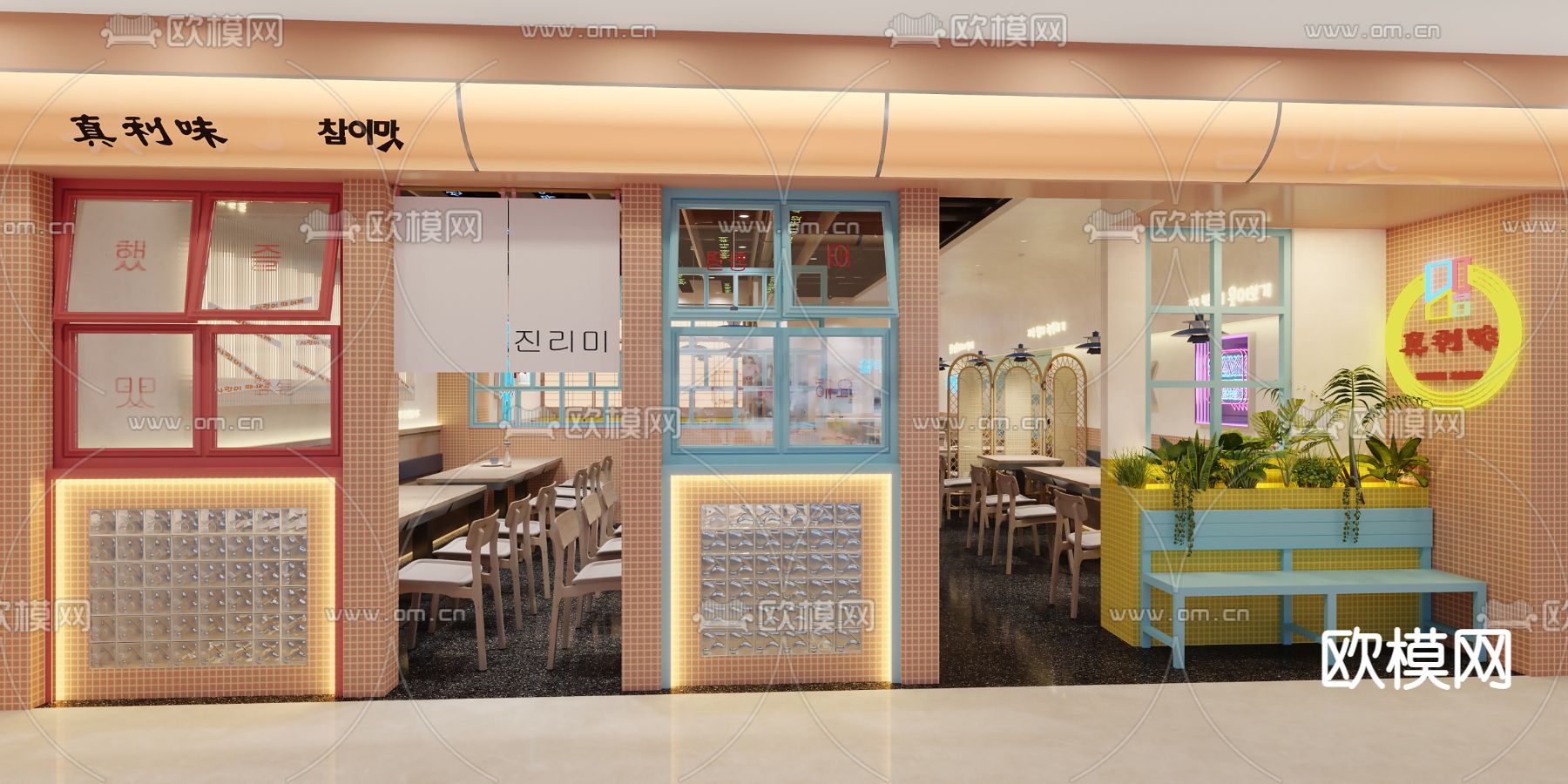 现代韩式料理餐厅3d模型下载（渲染图3）