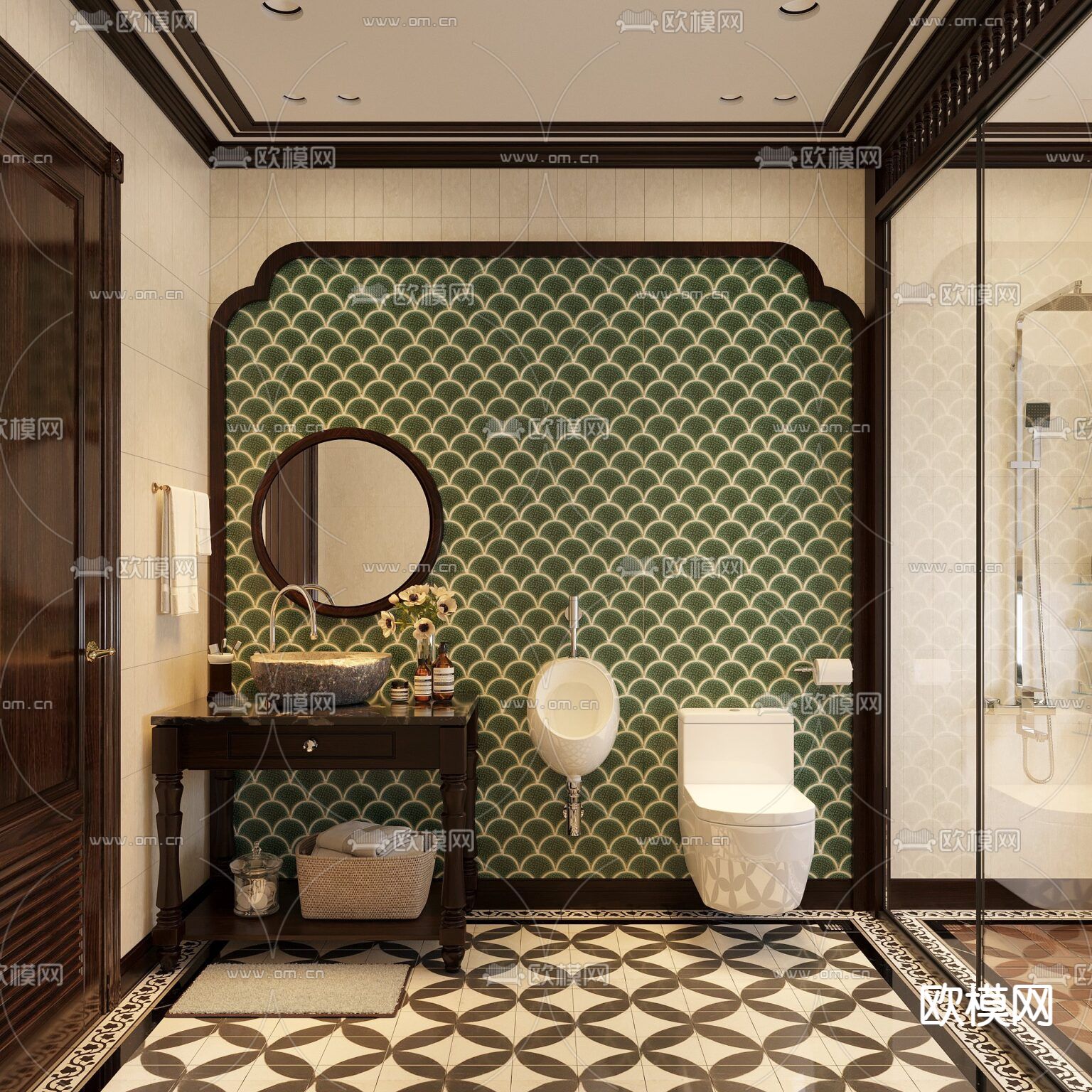 中式复古创意卧室免费3d模型下载（渲染图4）