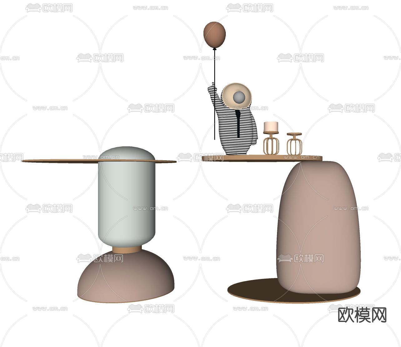 奶油风边几角几su模型下载（渲染图2）