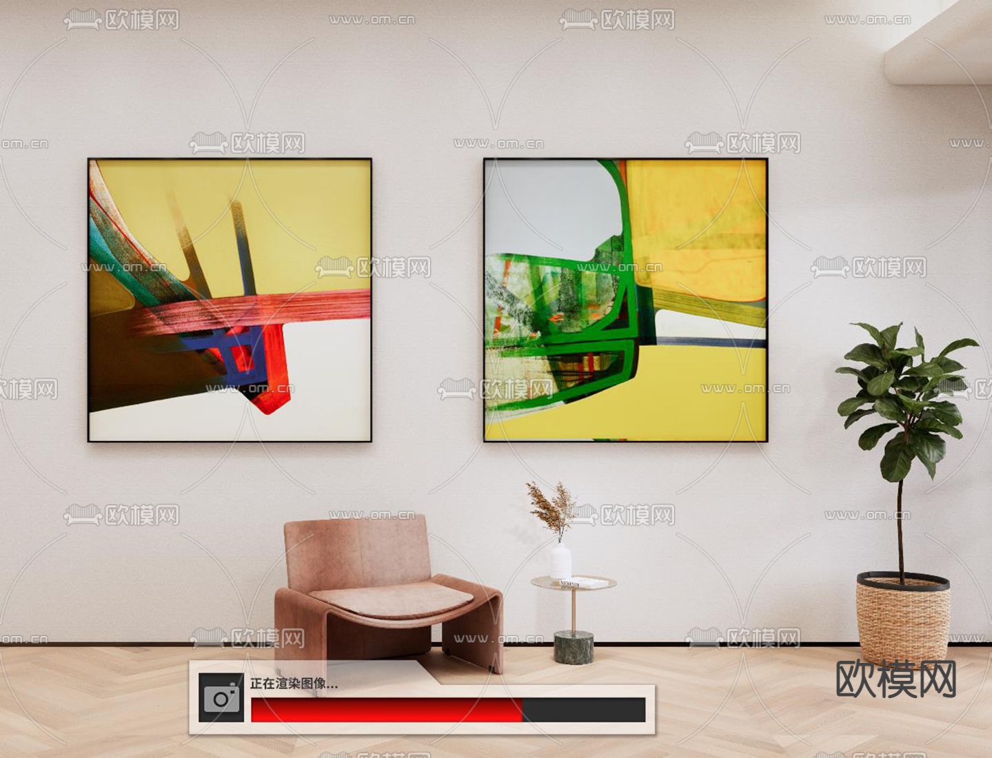 现代艺术挂画 装饰画su模型下载（渲染图2）