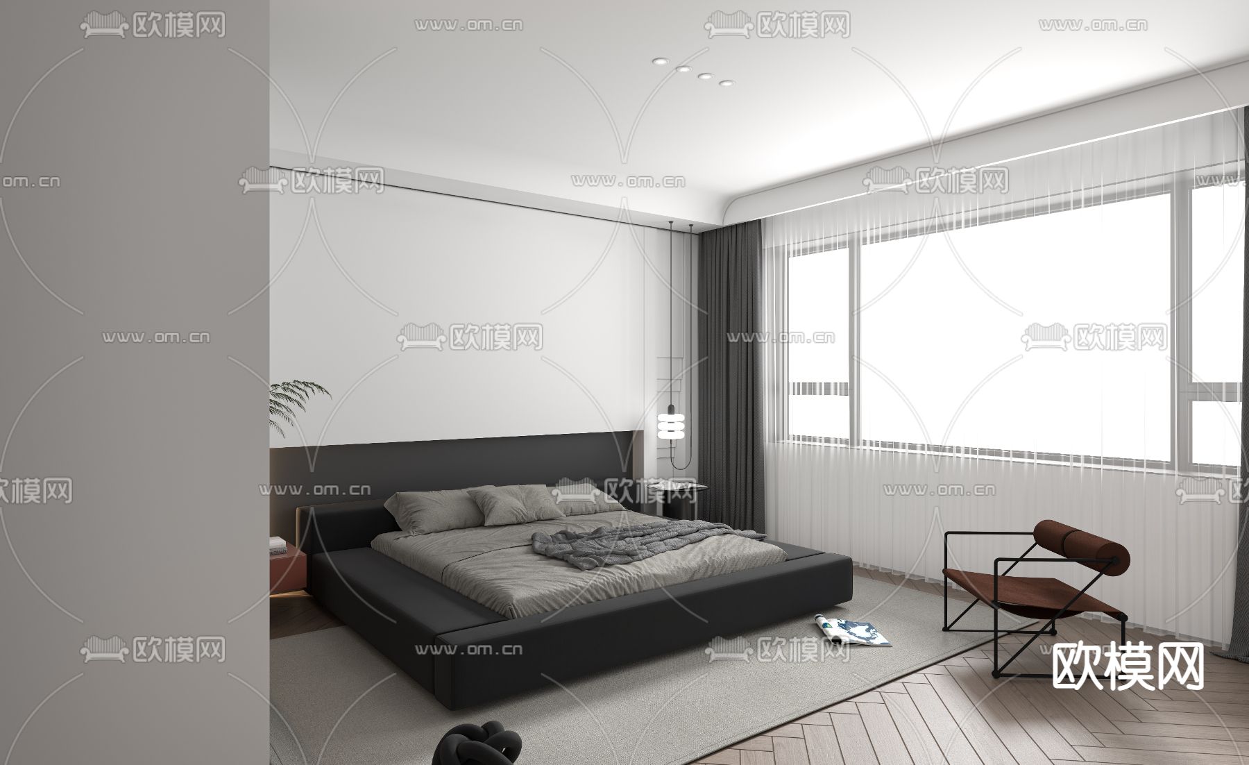 现代卧室 次卧免费3d模型下载_ID12166793_3dmax免费模型-欧模网
