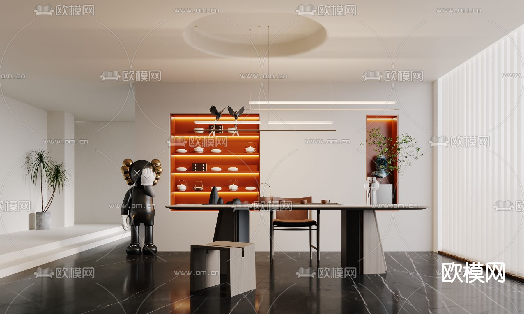 奶油风茶室3d模型下载