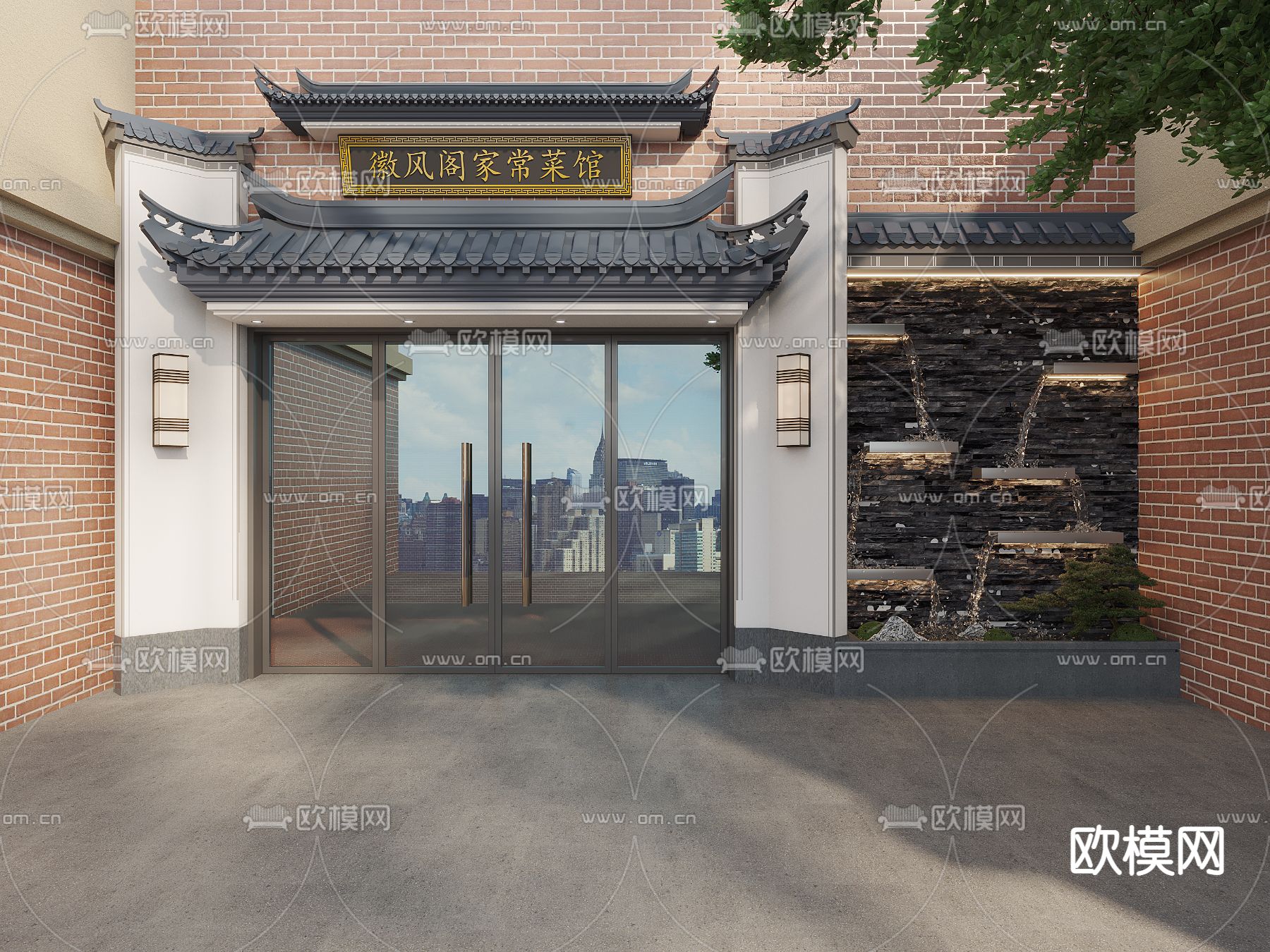 中式古典徽派建筑大门,门头3d模型下载-【集简空间】「每日更新」