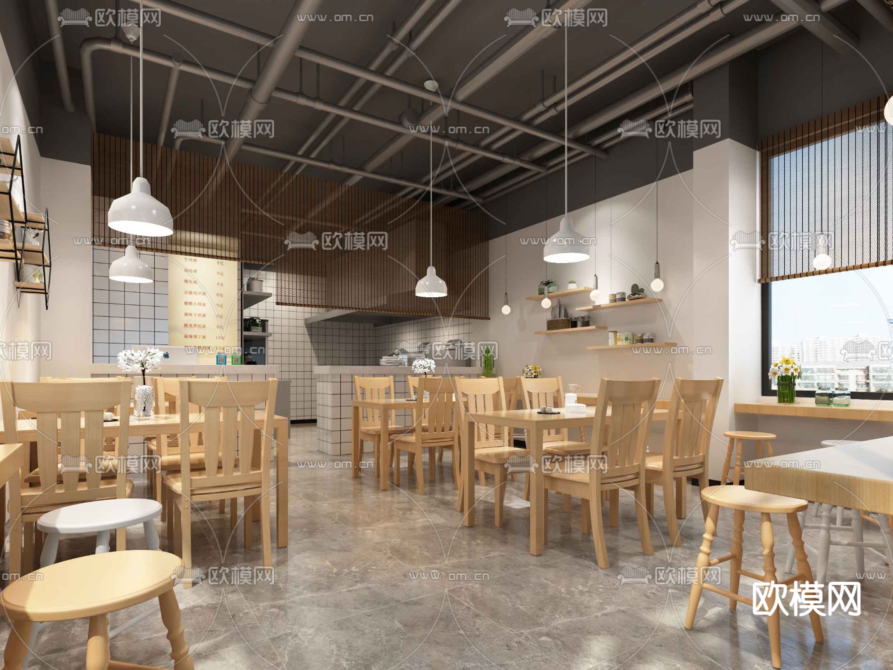 现代米线馆 面馆su模型下载（渲染图1）