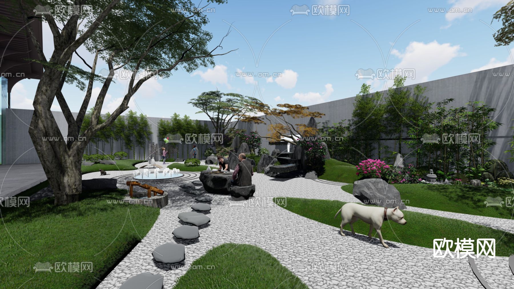 新中式庭院景观su模型下载（渲染图4）