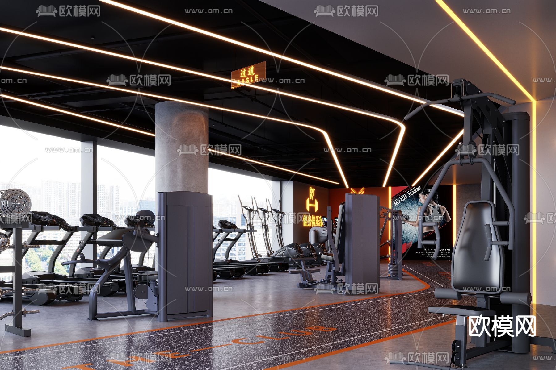 工业风健身房3d模型下载（渲染图1）