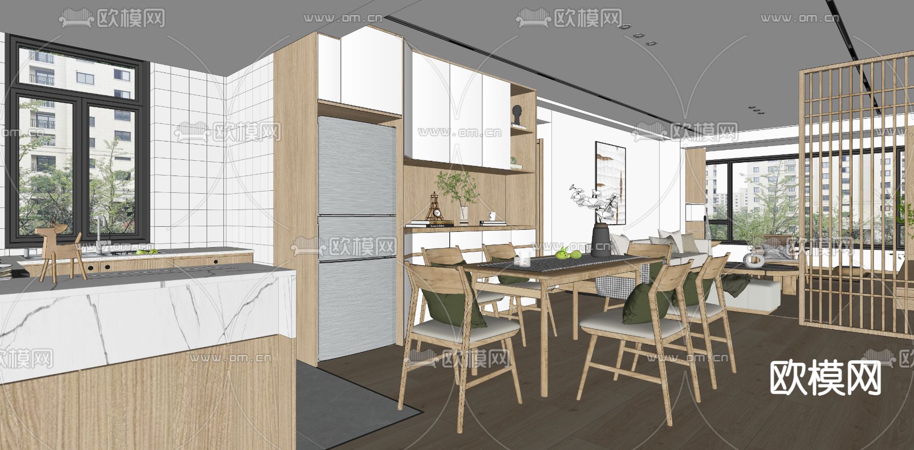北欧餐厅厨房su模型下载（渲染图4）