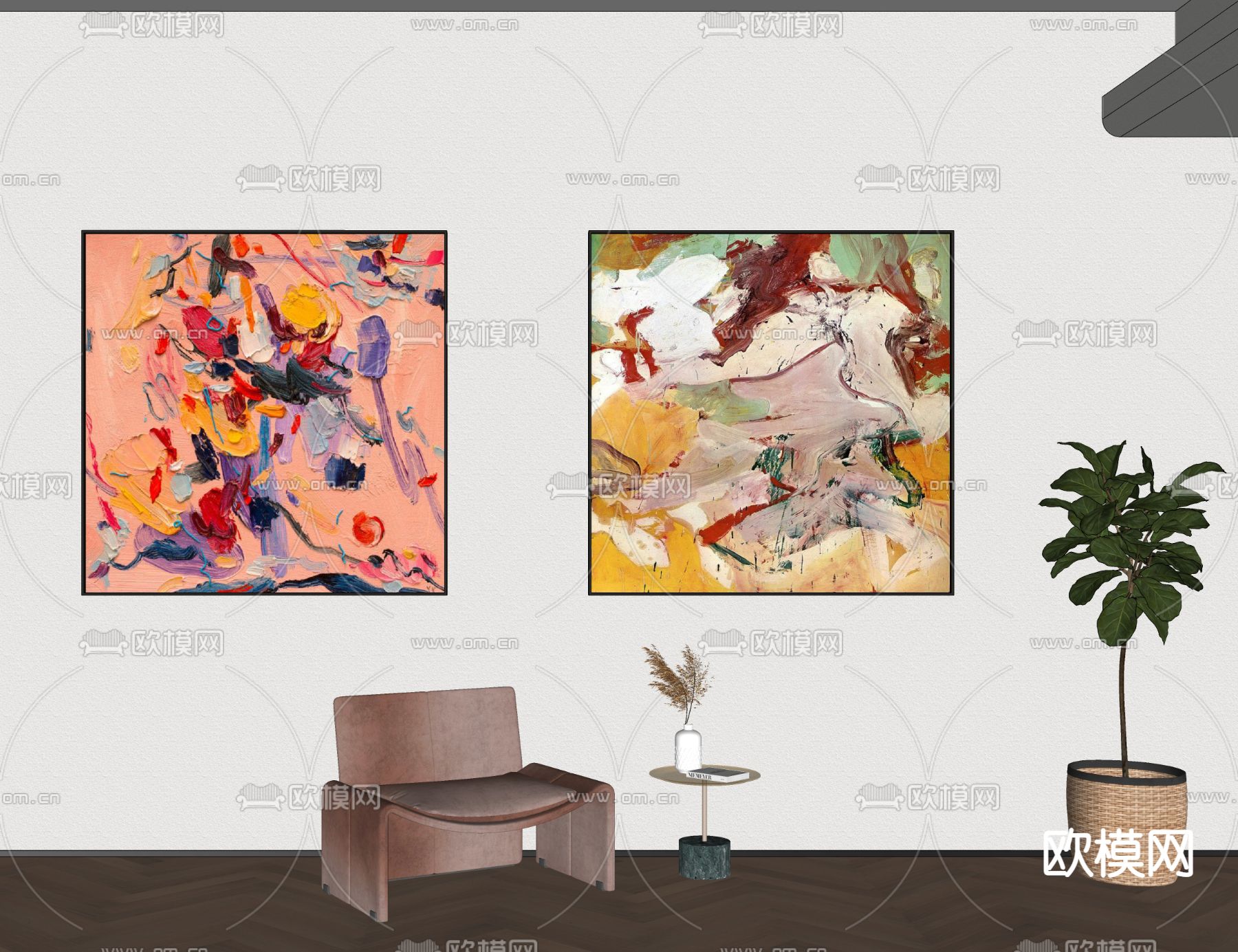 孟菲斯艺术挂画 装饰画su模型下载（渲染图2）