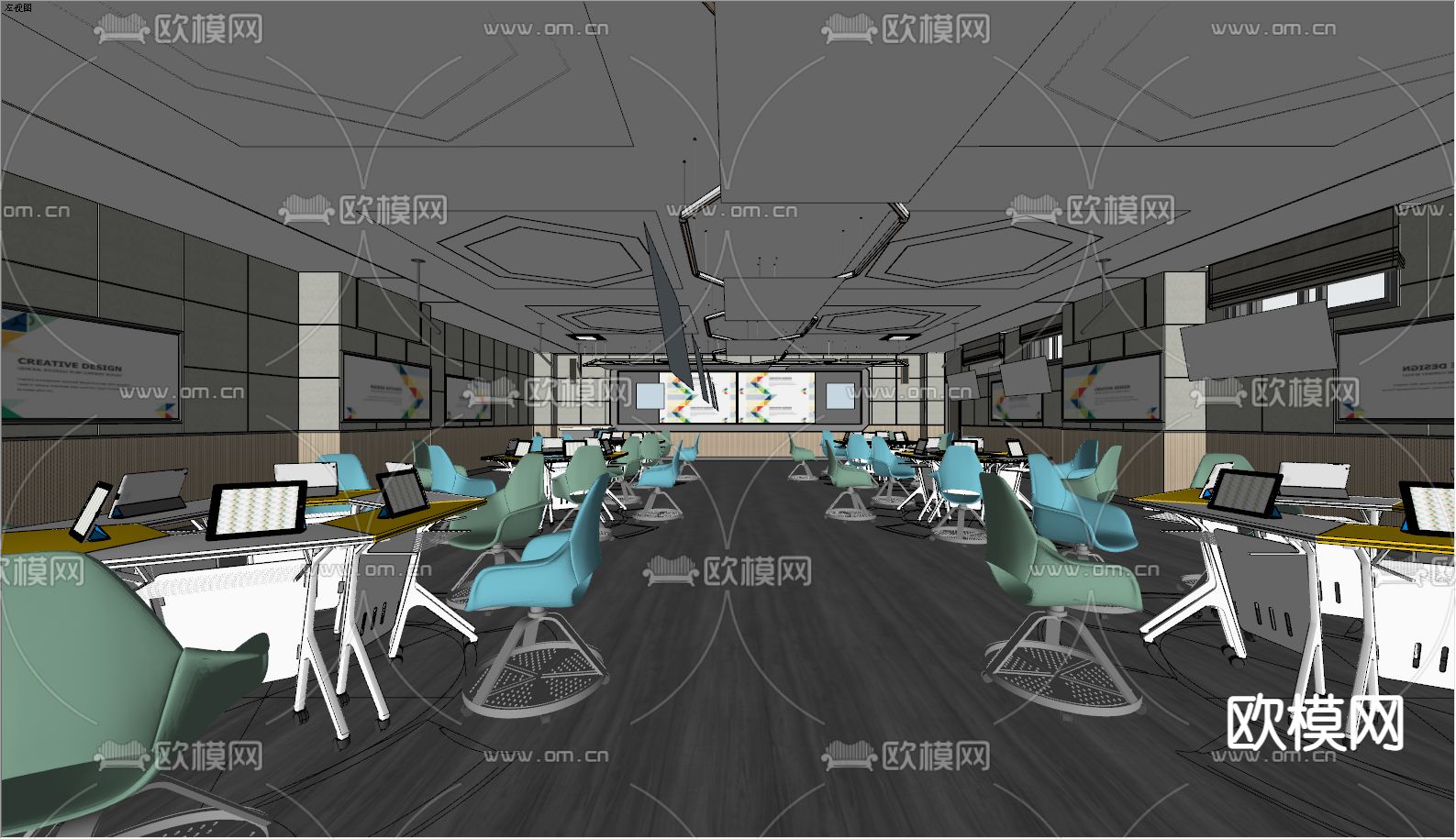 现代智慧教室 培训室su模型下载（渲染图2）