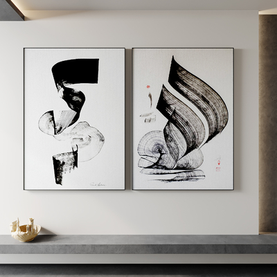 现代黑白抽象挂画 装饰画su模型