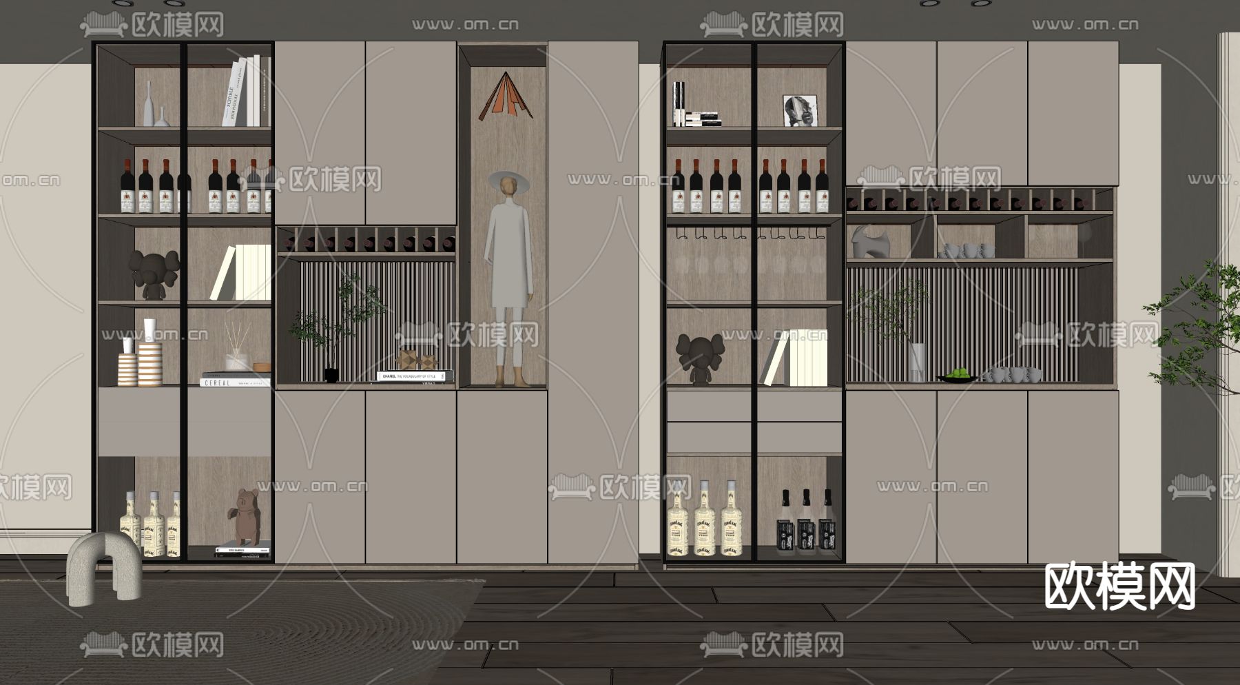 现代酒柜su模型下载（渲染图2）