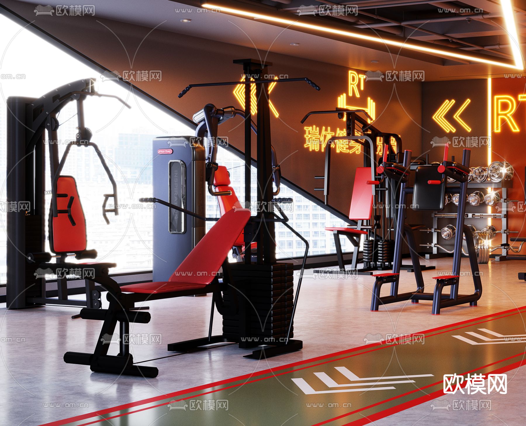 工业风健身房3d模型下载（渲染图2）