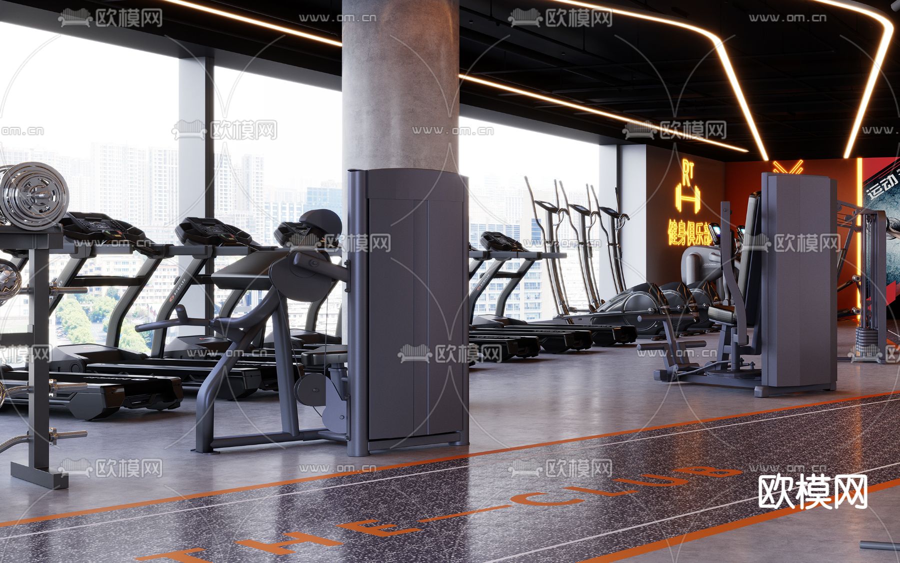 工业风健身房3d模型下载（渲染图3）