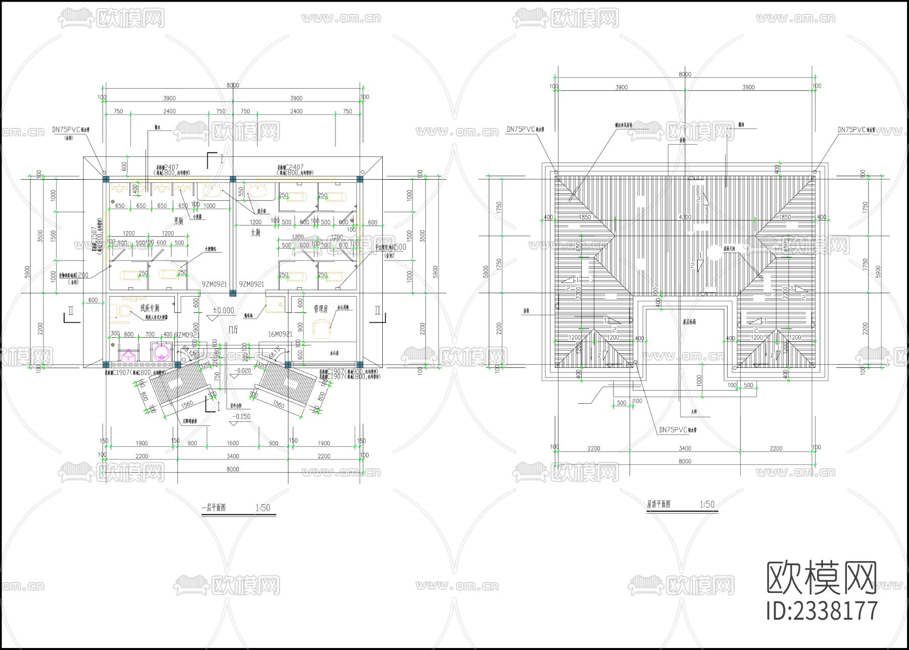 公厕cad施工图下载（渲染图4）