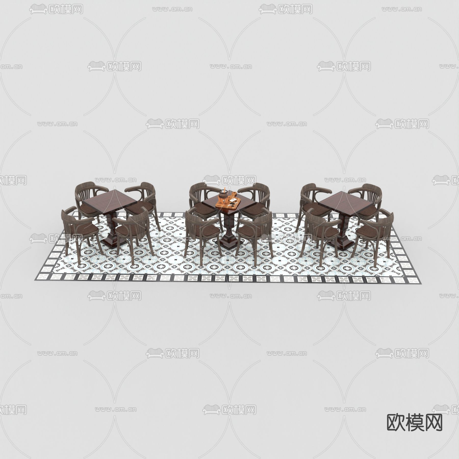 北欧简约实木布艺休闲桌椅免费3d模型下载