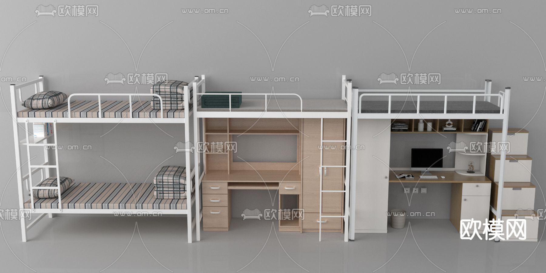 现代上下铺 宿舍床3d模型下载