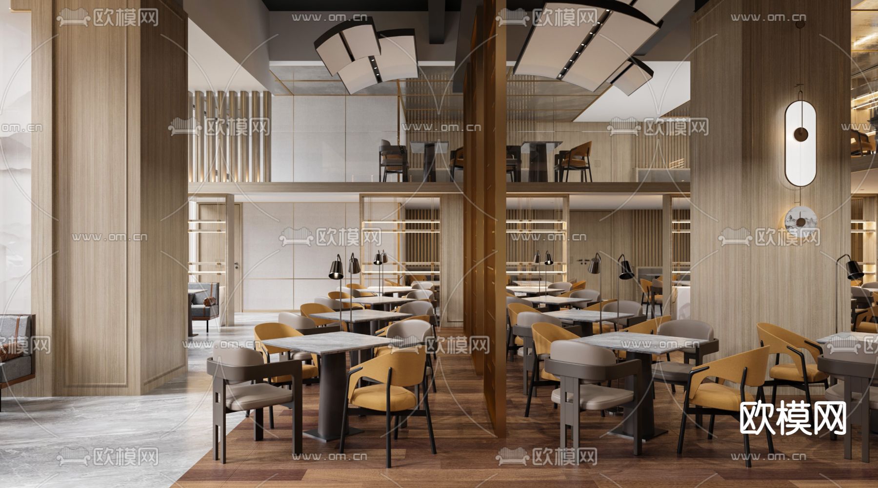 新中式中餐厅3d模型下载（渲染图1）