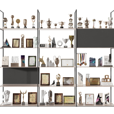  奖状奖杯 荣誉证书su模型 