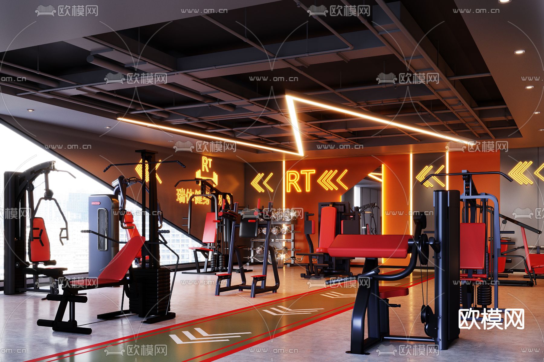 工业风健身房3d模型下载（渲染图1）